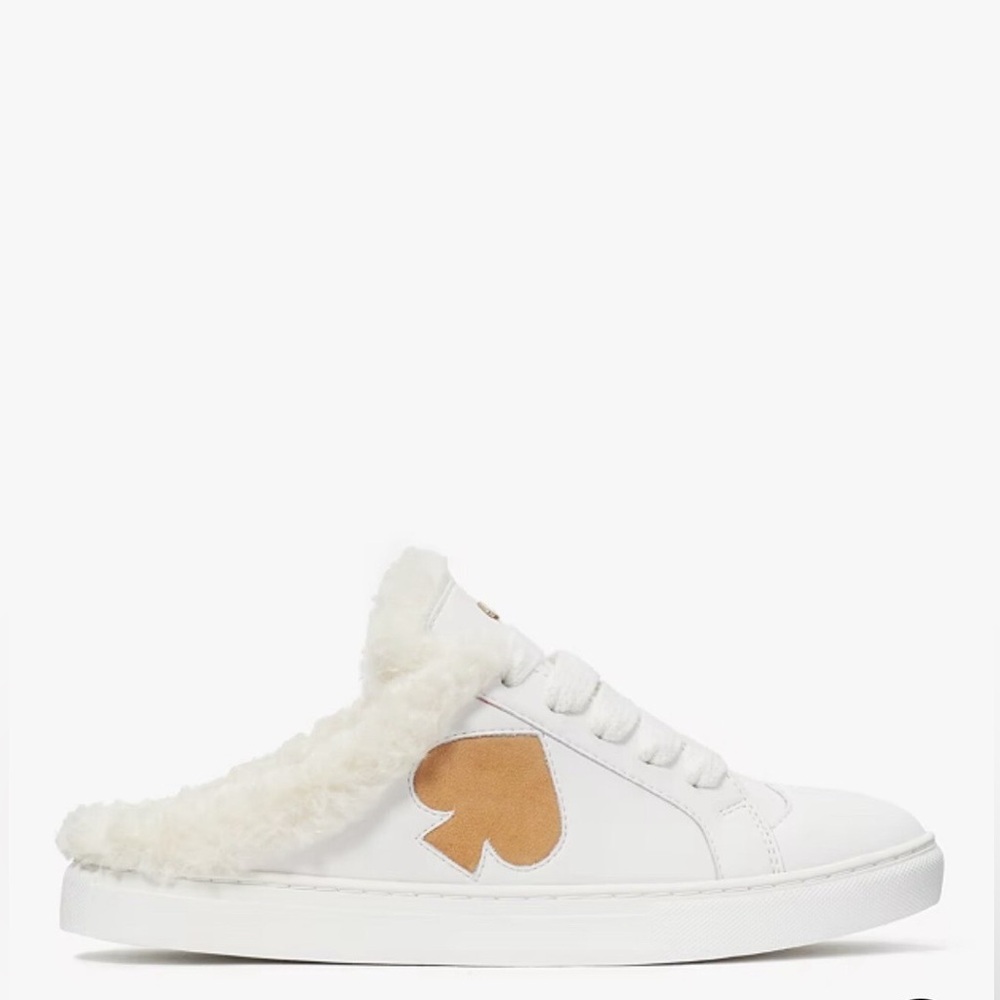 Kate Spade Fez Winter Mule Sneakers - White and Tan Slip-On Sz 10